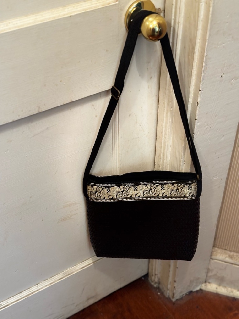Black Crossbody Bag with Decorative Trim